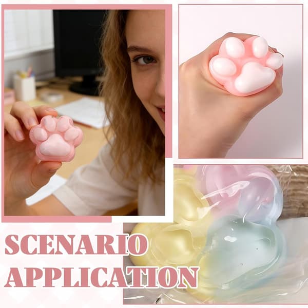5 stk. mini-squishy-sæt med kattepotedesign – 3,5 cm bløde klemmelegetøj med ophængskæde – sensorisk anti-stresslegetøj til børn og voksne rosa, vit, blå, gul, färgglad