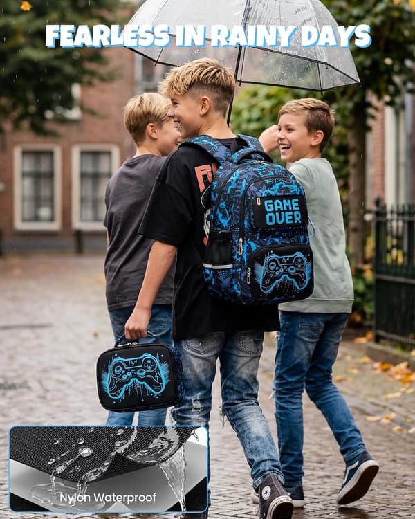 School Backpack Boys 8-12 Years 3-Piece Waterproof Modern Set Durable, Blue | 3-Piece Reflective Lightweight Ergonomic Blue Day Backpack Multi-Pocket Spacious BLÅ
