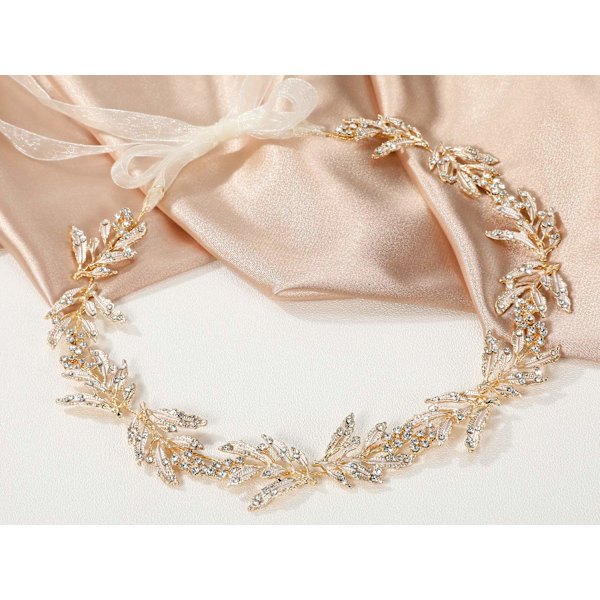 Blad bröllop tiara brud tärna guld brud tiara strass dam handgjorda håraccessoarer.