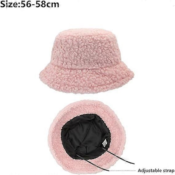 Fuzzy Bucket Hat för Kvinnor Päls Bollhatt Vinter Varm Plysch Fiskehatt Fluffig Sherpa Bucket Hat Rosa 56-58cm Justerbar Rem