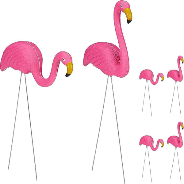 Set med 2 små rosa flamingo-dekorationer för trädgården, mini-gräsmatta, plastflamingo-staty med metallben för gångväg, utomhus trädgårdsdekoration, luau-fest, Bea
