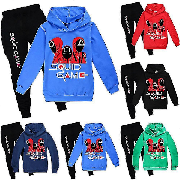 Squid Game Lasten Unisex Hupullinen Huppari + Housut Set_y Korkealaatuinen Dark Blue 3-4Years