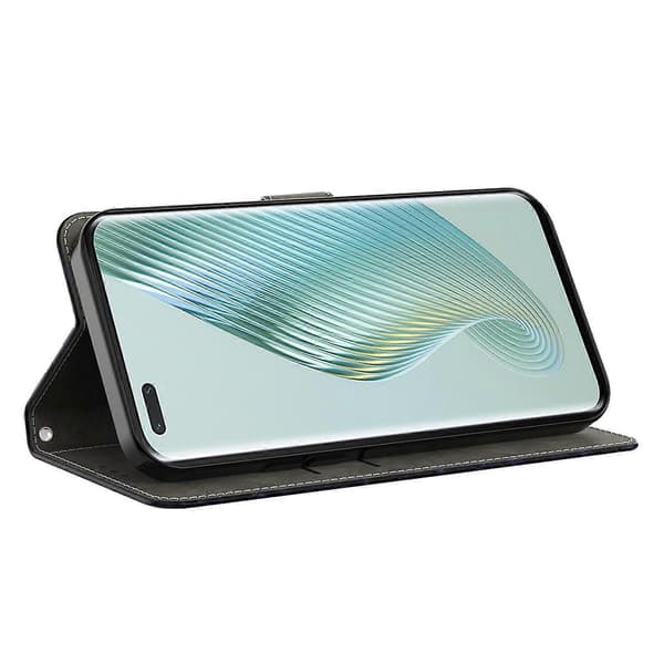 Wallet Case for Honor 200 5G with Magnetic Closure, 3D Pattern, Leather Case (Black White Wings)