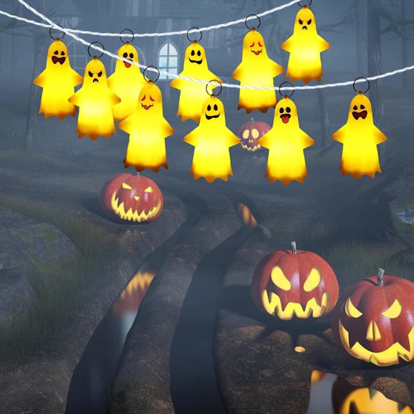 Ghost Halloween -koristevalot: 5 LED-haamuvaloa, Halloween-koristeet, Halloween-valoketju, sopii sisä- ja ulkokoristeluun