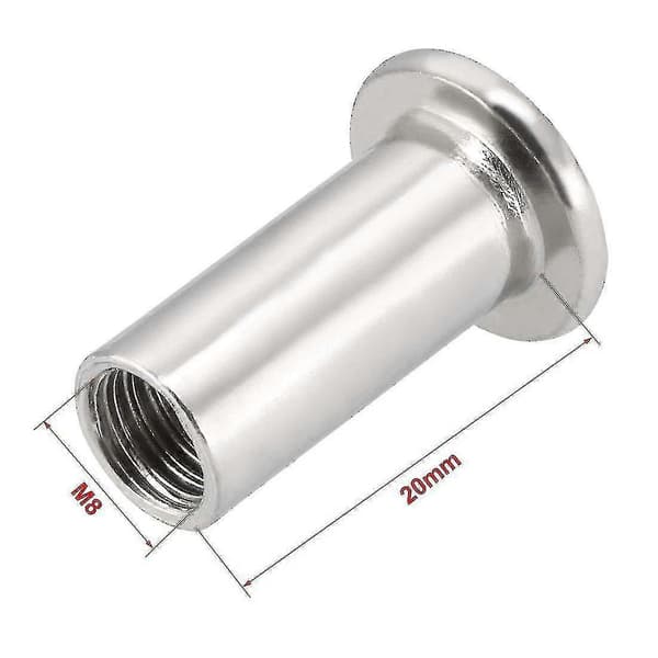M8x20mm Hylsemutter for Flatpakkede Møbelforbindelser, Sekskant Sokkelhode 10 stk