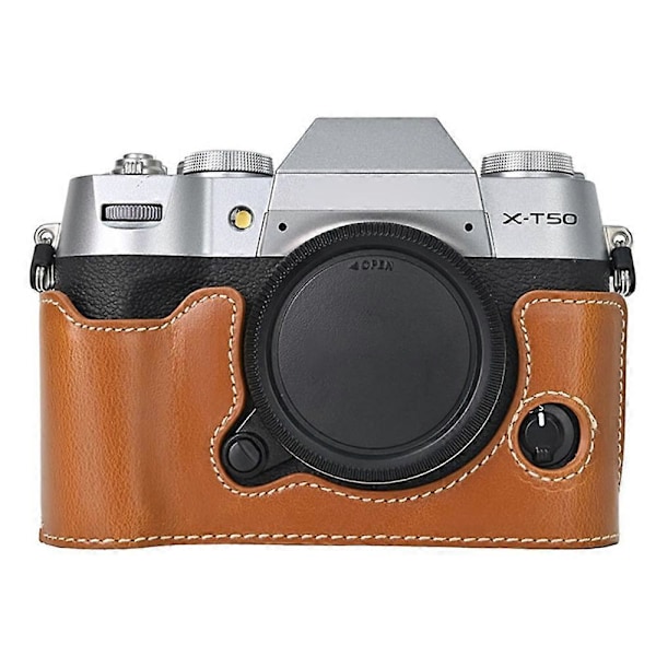 Typ C För Fujifilm X-T50 PU Läder Halvfodral Grepp Digitalkamera Väska Skydd med Öppning Botten Style B