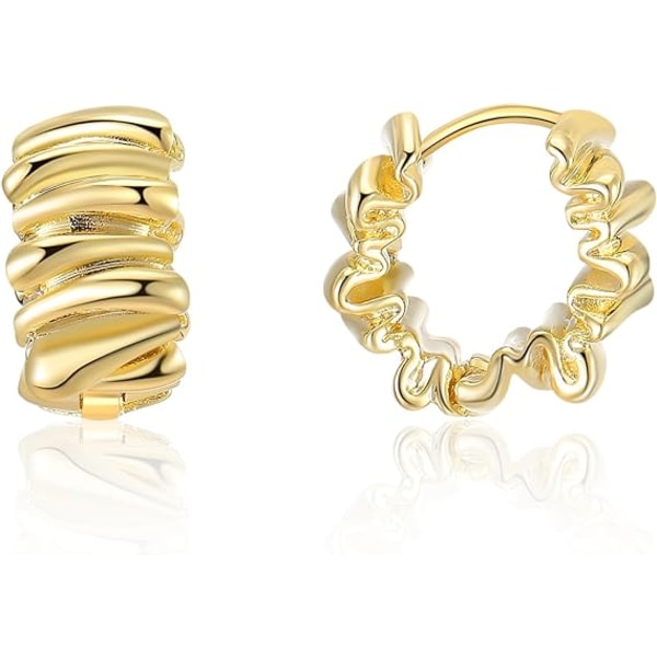 18K guldpläterade Hoop Örhängen för kvinnor, Trendiga Cubic Zirconia Twisted Rep Chunky Gold Hoop Örhängen Manschett