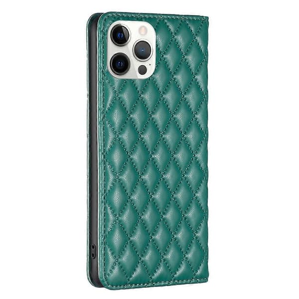 Diamantmønstret magnetisk flip-læderetui til iPhone 12 Pro Max (grøn)
