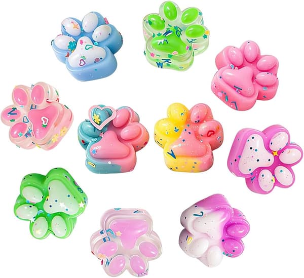 10 stk mini squishy kattepotedesign, mykt sensorisk leketøy, anti-stress leker for barn og voksne, tilfeldig farge (3 cm)