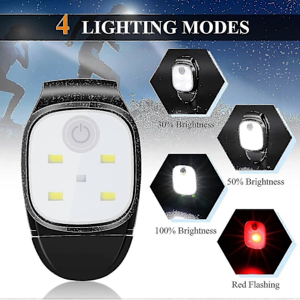 2 kpl LED-klipsi ulkokäyttöön, yöklipsi juoksulenkille, heijastava USB-ladattava LED-pieni otsalamppu, juoksuvarusteet, muovinen turvavalo juoksuun