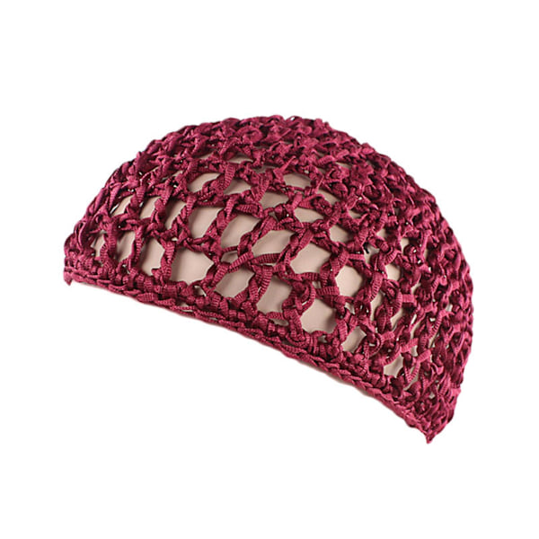 Hårnett i netting, heklet lue, fiskenett hårnett, snood-deksel ornament for soving Wine Red