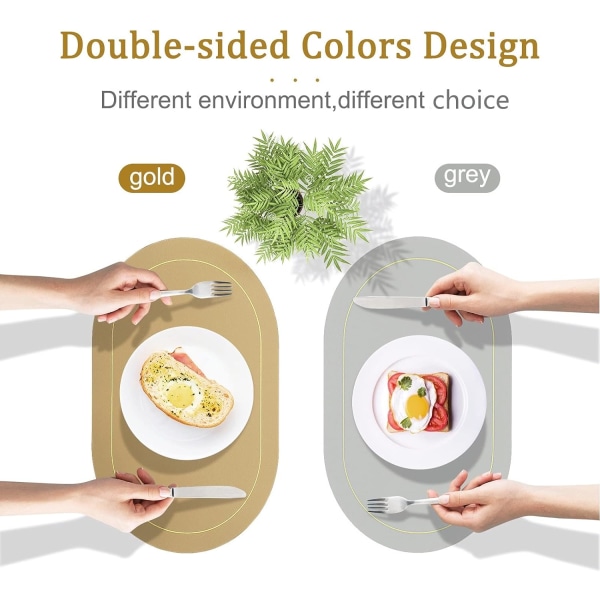Faux läder placemats set om 4 - Dubbelsidig färg oval design vattentät bordsmattor tvättbar värmebeständig inomhus utomhus hem