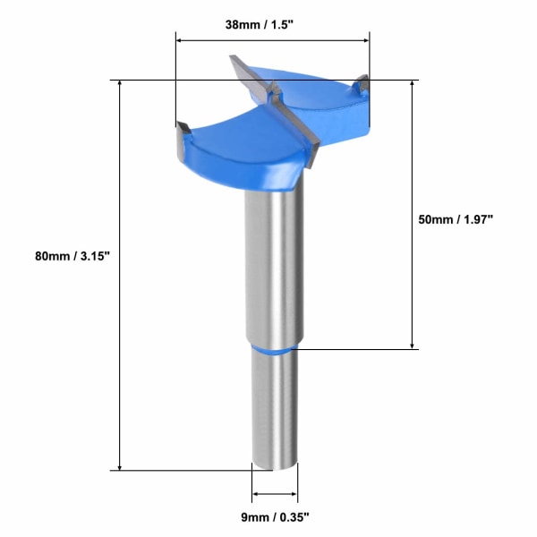 Forstner-poranterät 38mm, volframikarbidipuinen reikäsahapora, puusepän saranareikäpora (sininen, harmaa)