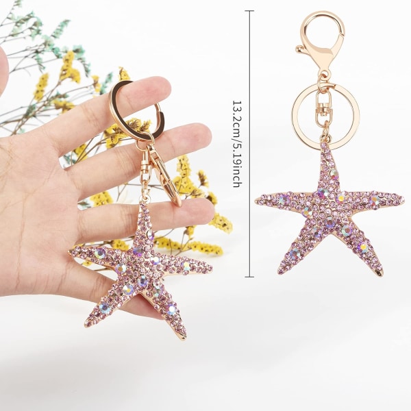 Cute Starfish Keychains for Women Girls Gifts Rhinestone Key Chain Charm Purse Bag Charms for Handbags Pink Backpack Accessories