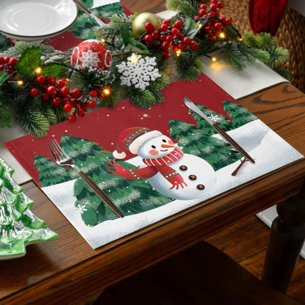Julbordsunderlägg 4 delar Vintage juldekoration Säsongsbunden vinterbordslöpare för fest Köksmatsal dekoration,33,02 x 48,26 cm