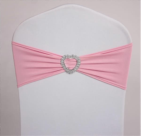 Stolrygstrop 50 Stykker Elastisk Hjerte Slider Spandex Stolebælte Sløjfebælte Feststolbånd (Pink)