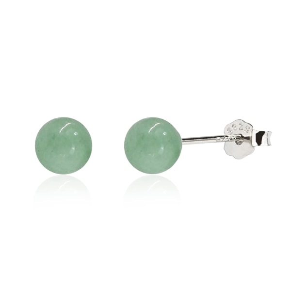 6 mm gröna jade örhängen för kvinnor, 925 sterling silver örhängen för känsliga öron
