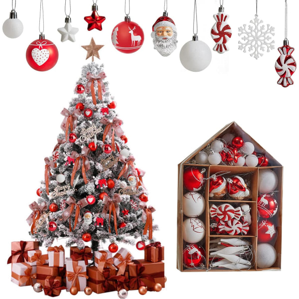 Julgransprydnad Set, 70-pack Shatterproof Blandade Julgransprydnader med Hängande Rep för Juldekorationer Hemfest