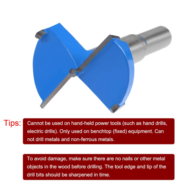 Forstner bor 38mm, hårdmetal træhulssav, boråbner, træbearbejdning hængselhul, boreboringssæt (blå, grå)