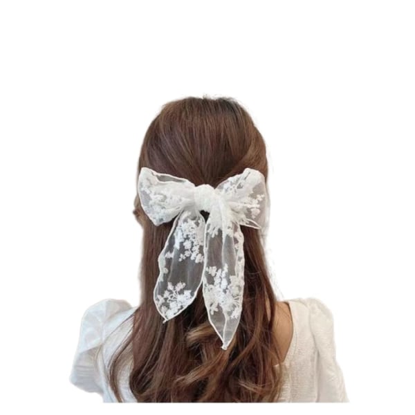Store hvite blonder hårbåndsklips for kvinner Cottagecore hårtilbehør søte tyllbåndspenner kvinner båndsløyfer for babyjenter hår brud off white