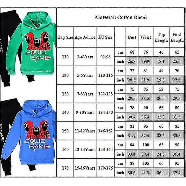 Squid Game Barn Unisex Hooded Hoodie Toppar + Byxor Set_y Hög Kvalitet Red 7-8Years