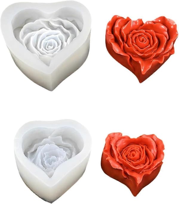 Silikonebageforme Hjerte Roseform til Valentinsdag Desserter Sæbe og Kagefremstilling 7x6,5x3,8cm