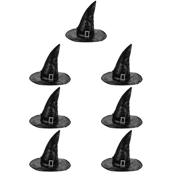 Svart trollmannhatt cosplay-tilbehør til dekorasjon 7 stk Halloween-fest