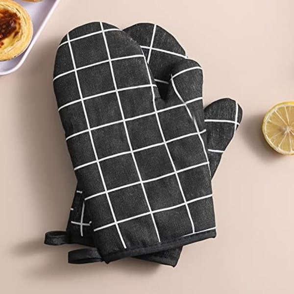 Uuninlämmönkestävät lapaset, 2 kpl 10,6 tuumaa x 6,7 tuumaa (noin 26,9 cm x 17,0 cm) Puuvillaiset uuninlämmönkestävät lapaset, liukumattomat lämmönkestävät uuninlämmönkestävät lapaset (musta)