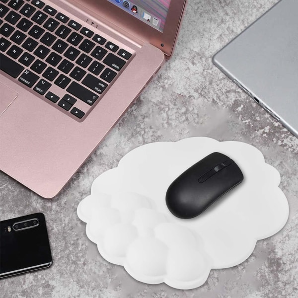 Mouse Cloud handledsstödsdyna, ergonomisk musmatta med memory foam, söt musmatta handledsstöd för dator, bärbar dator, Mac, spel, hemmakontor (vit)