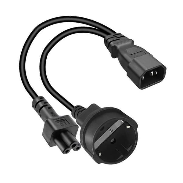 Y-jakaja sovitinkaapeli IEC320 C14 uros C5+EU4.8mm naaras virtajohtoon
