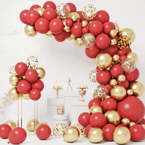 Rödguldballonger Garland Arch Kit med guldkonfettiballonger för firande, födelsedag, jul, alla hjärtans dagdekoration