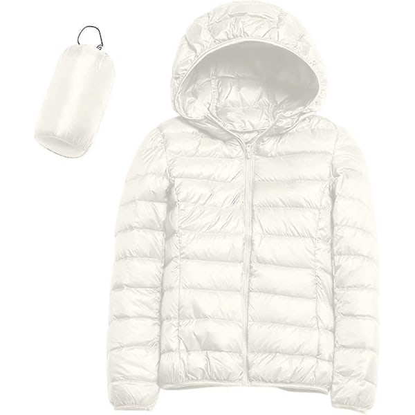 Lättvikts Dunjacka med Huva för Dam, Packbar Vadderad Jacka, Ultralätt Kort Dunjacka med Förvaringsväska från GuanGuan L-white Medium