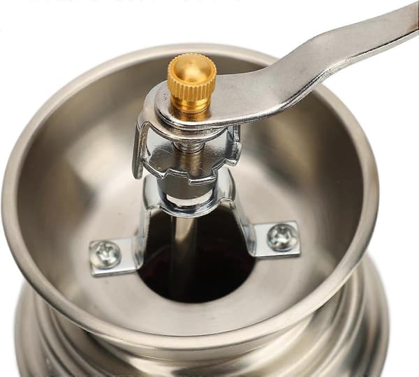 Manuel kaffekværn i rustfrit stål og træ, ergonomisk håndsving til hjemmebrygning af kaffebønner