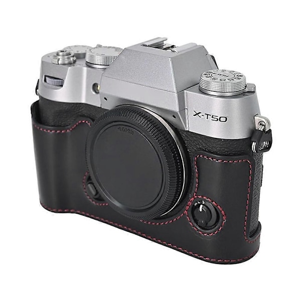 Typ C För Fujifilm X-T50 PU Läder Halvfodral Grepp Digitalkamera Väska Skydd med Öppning Botten Style D