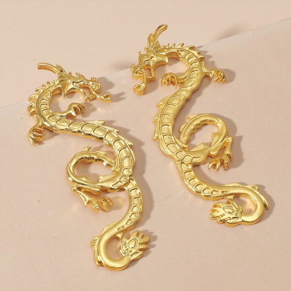 Punk Vintage Dragon Metal Stud Örhängen Chic Guld Silver Överdrivet uttalande Dragon Stud Örhängen Polerad Legering Dinosaur Fantasy Dragon