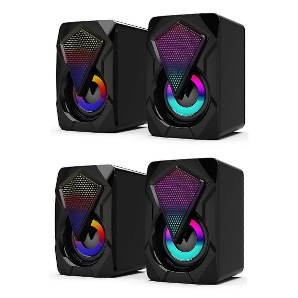 2X X2 Datorhögtalare med Subwoofer för PC Desktop Dator LED Belysning Hemmabiosystem USB