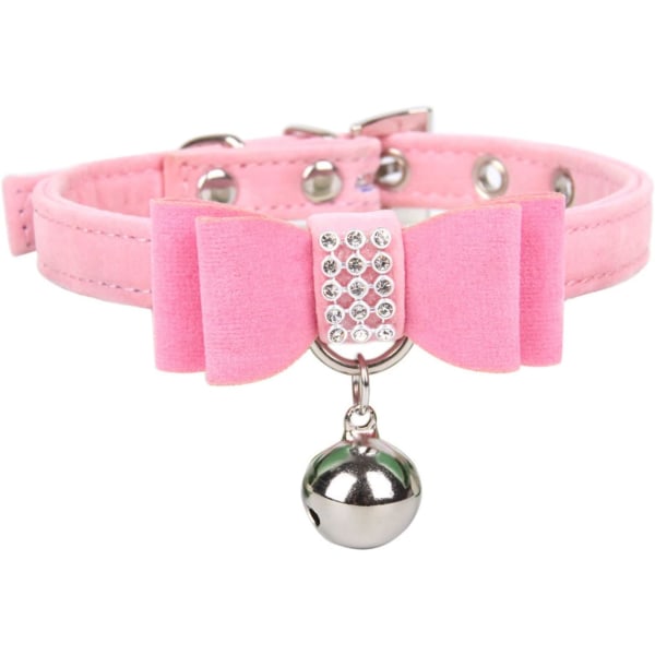 Pige hundehalsbånd til mellemstore hunde Metalspænde Fløjl Elegant buesnor Kattehalsbånd Klokke Hundehalskæde Klokker til kæledyrshalsbånd (Pink, S)