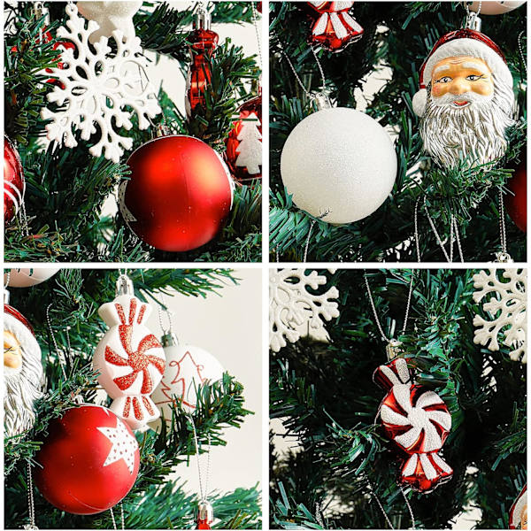 Julgransprydnad Set, 70-pack Shatterproof Blandade Julgransprydnader med Hängande Rep för Juldekorationer Hemfest