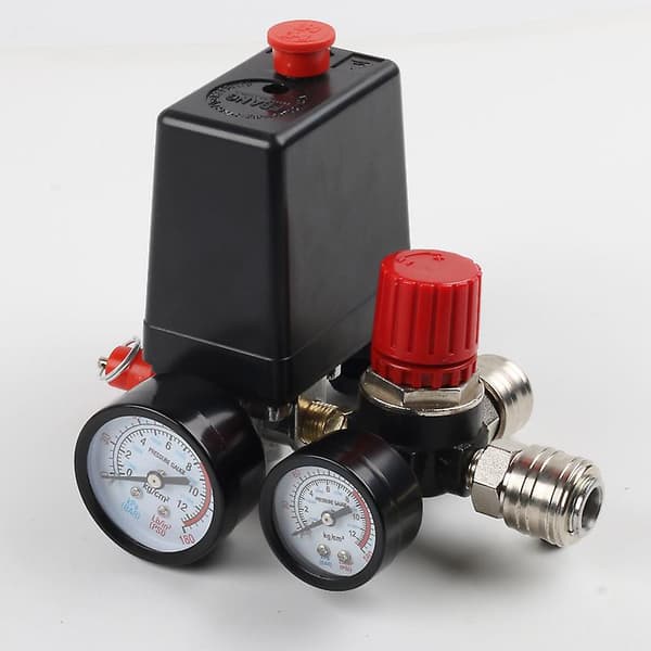 Luftkompressor trykafbryder, 220V, luftkompressor kontrolventil, trykafbryder med sikkerhedsventil og manometer, 90~120 PSI til trykregulator
