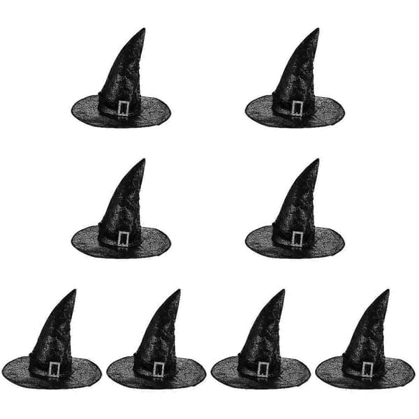 Halloween heksehath tilbehør til dekoration 8 stk sorte hatte