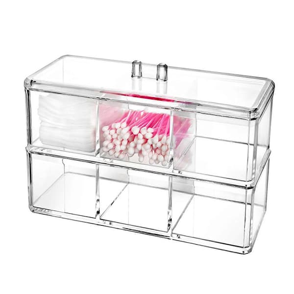Acrylic Storage Box Bathroom Organizer Large Capacity Multiple Compartments Dustproof Transparent Cotton Pad Swabs Storage Case Jikaix B