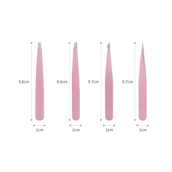 Pinsettsett 4-delt, Profesjonelle Pinsetter i Rustfritt Stål, Presisjonspinsetter for Øyenbryn, Ansiktshår, Inngrodde Hår, Splinter (Rosa)