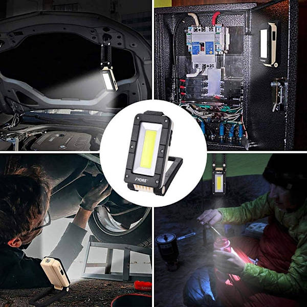 Genopladelig arbejdslampe, bærbar LED campinglampe, 180° justerbar byggeplads arbejdslampe, USB-interface