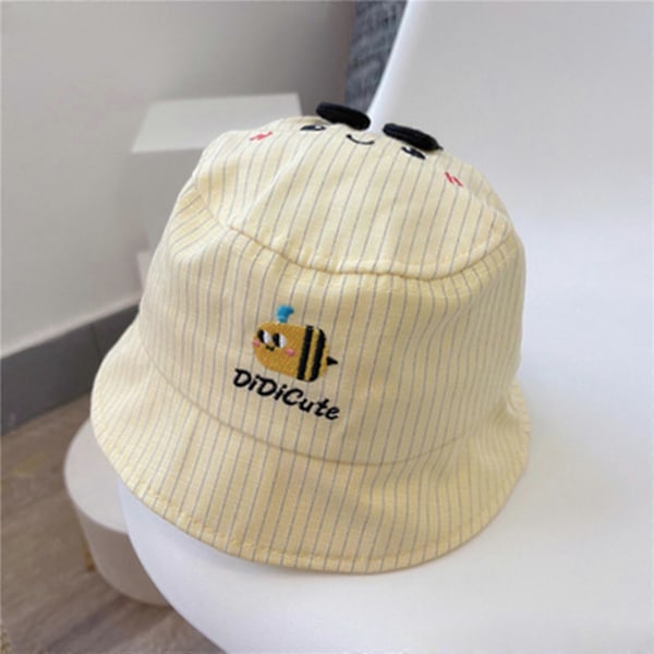 Barn Sommar Andningsbar Utomhus Barn Randig Cartoon Bee Fiskare Solhatt, GUL, 48-50cm