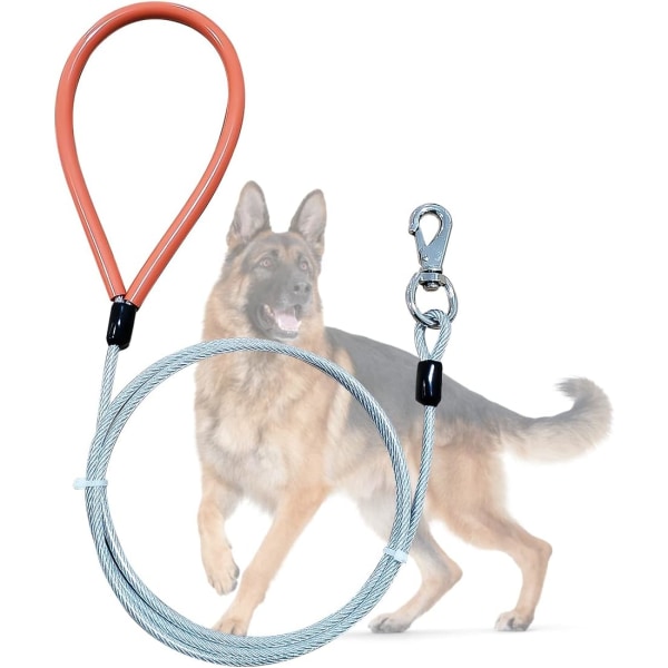 Hunde line, Heavy Duty line lavet af belagt stålwire til store og mellemstore hunde, Hunde tie out kabel med blødt silikonegreb.【5 fod - Transparent】