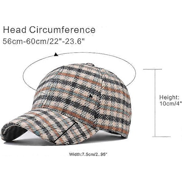 Plaid-Uld-Baseball-Cap Tartan Herre Dame - Flad Justerbar Far-Hatte til Efterår-Vinter