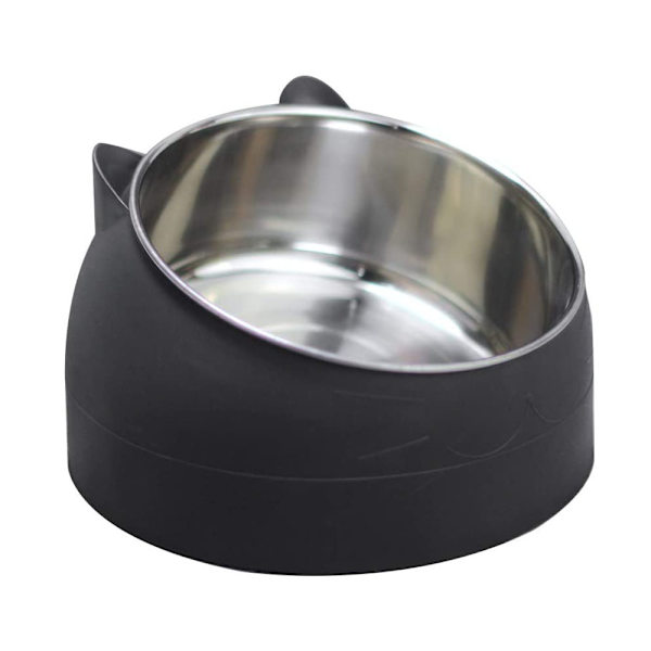 400 ml sort rustfrit stålkatskål, vipbar hund- og katteskål, skridsikker og spildfri, egnet til små, mellemstore og store hunde og katte.