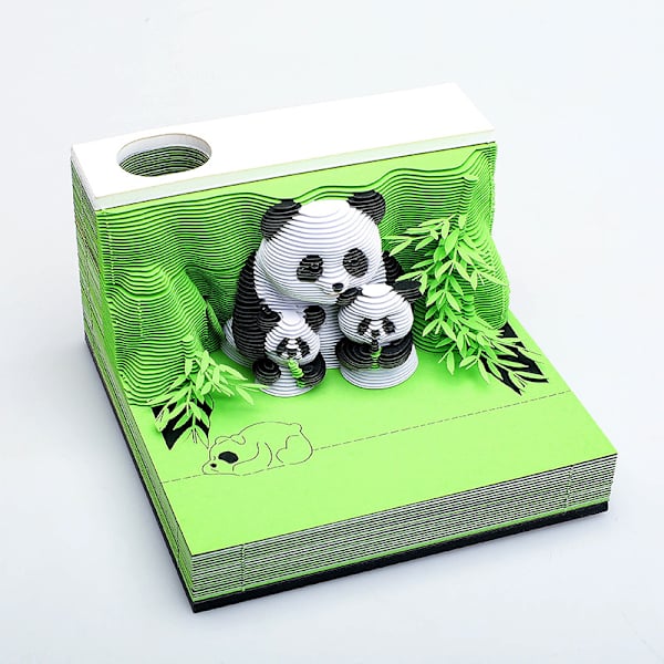 3D Notesblok 2025 Ur-Kalender, Kreativ Skrivebordskalender DIY Notesblok, Panda 3D Kalender Riv Papir Udskæring Notesblok