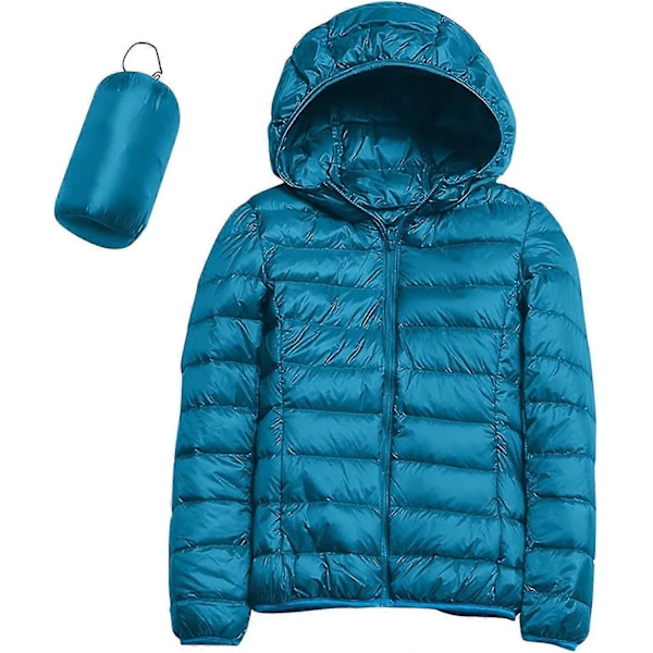 Lett, avslappet dunjakke med hette for kvinner, pakkbar pufferjakke, ultralett kort dunjakke med oppbevaringspose fra GuanGuan C-blue XX-Large