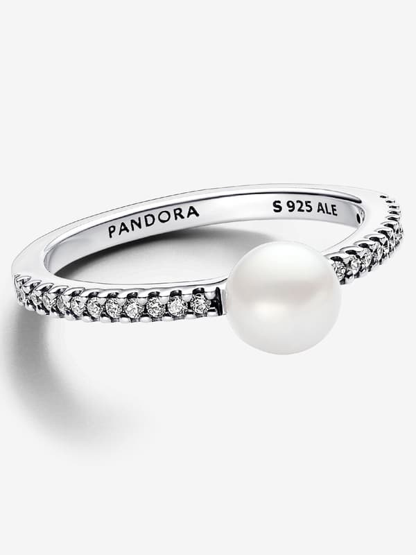 Pandora - Treated Freshwater Cultured Pearl & Pavé Ring - Sterling Silv Circumference: 54mm